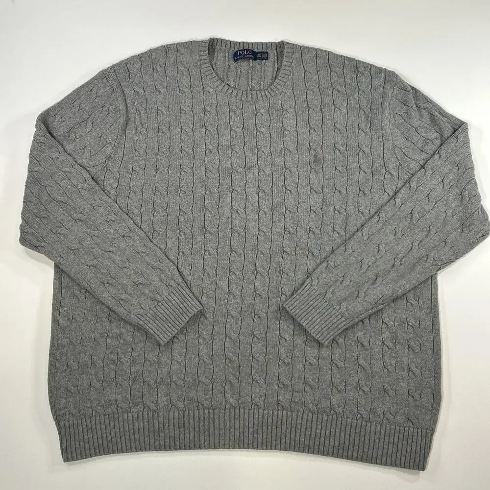 Polo Ralph Lauren Men's 3XLT Gray Cable Knit Sweater Long Sleeve Cotton Tall